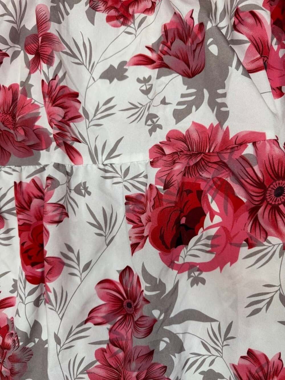 Floral Tiered Maxi Skirt White Red Pink Elastic Waist Boho Cottagecore Small - Picture 2 of 3